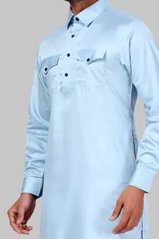 Blue plain cotton pathani-suits