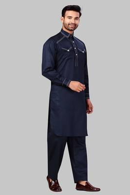 Blue plain cotton pathani-suits 1