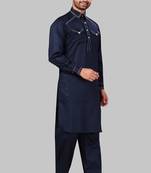 Blue plain cotton pathani-suits