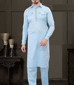 Blue plain cotton pathani-suits