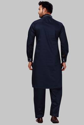 Blue plain cotton pathani-suits 2