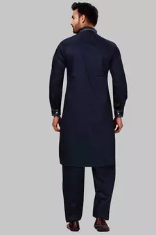 Blue plain cotton pathani-suits