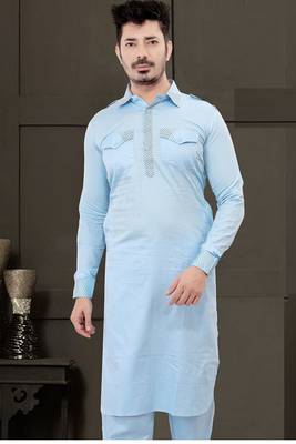 Blue plain cotton pathani-suits 2