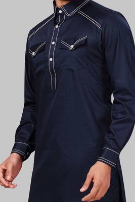 Blue plain cotton pathani-suits 3