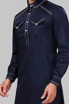 Blue plain cotton pathani-suits