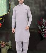 Grey plain cotton pathani-suits