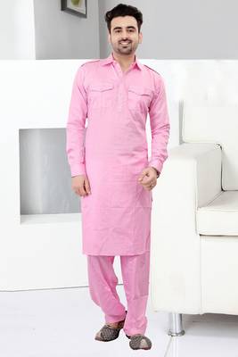 Pink plain cotton pathani-suits 1