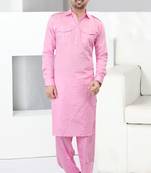 Pink plain cotton pathani-suits