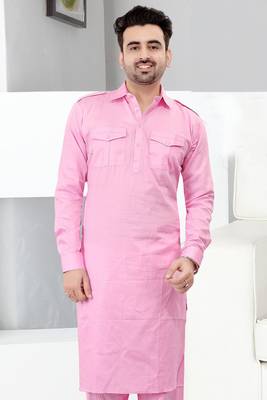 Pink plain cotton pathani-suits 2