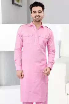 Pink plain cotton pathani-suits