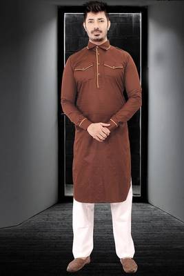 Brown plain cotton pathani-suits 1