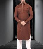 Brown plain cotton pathani-suits