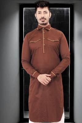 Brown plain cotton pathani-suits 2