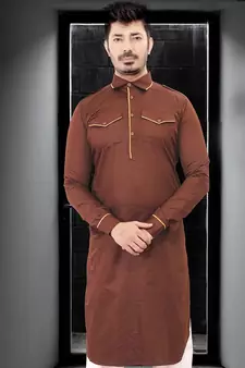Brown plain cotton pathani-suits