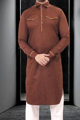 Brown plain cotton pathani-suits 3