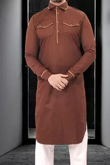 Brown plain cotton pathani-suits