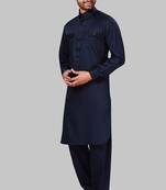Blue plain cotton pathani-suits