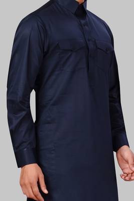 Blue plain cotton pathani-suits 3