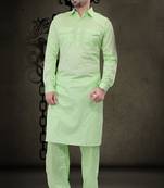 Green plain cotton pathani-suits