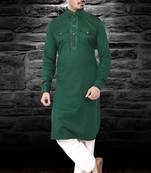 Green plain cotton pathani-suits