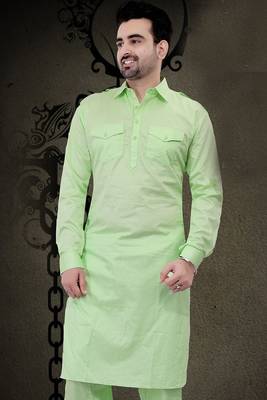 Green plain cotton pathani-suits 2