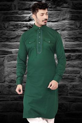 Green plain cotton pathani-suits 2