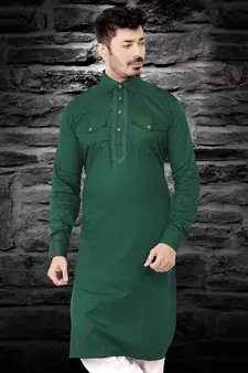 Green plain cotton pathani-suits