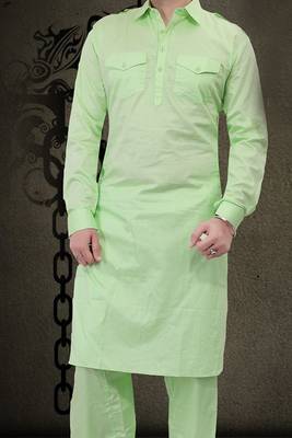 Green plain cotton pathani-suits 3