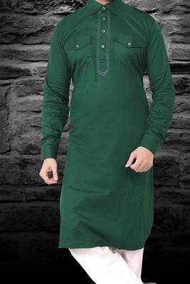 Green plain cotton pathani-suits 3