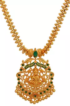 radhas creations bridal gold emerald temple necklace - yellow gold finish