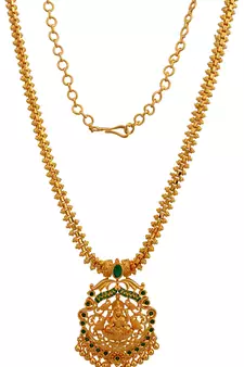 radhas creations bridal gold emerald temple necklace - yellow gold finish