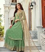 Green Embroidered Georgette Salwar Free size full stitched Up To 42" Size