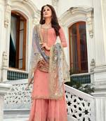 Peach Embroidered Georgette Salwar Free size full stitched Up To 42" Size