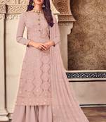 Light-Pink Embroidered Georgette Salwar Up To 42" Size