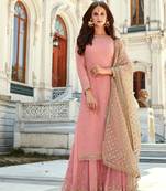 Pink Embroidered Georgette Salwar Free size full stitched Up To 42" Size