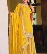 Yellow Chiffon Salwar Suit - Stitched