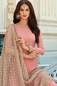 Pink Embroidered Georgette Salwar Free size full stitched Up To 42" Size