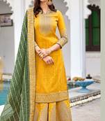 Yellow Embroidered Faux Georgette Salwar Free size full stitched Up To 42" Size