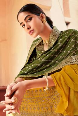 Mustard Embroidered Faux Georgette Salwar Free size full stitched Up To 42" Size 2