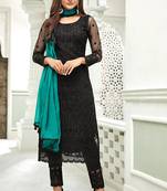 Black Embroidered Net Salwar Up To 42" Size