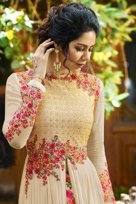 Cream Crepe Multicolor Embroidered Anarkali Salwar Suit for Weddings 2