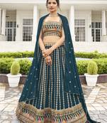 Rama Blue Color Designer Fancy Party Wear Georgette Lehenga Choli With Sequence Work Semi Stitched