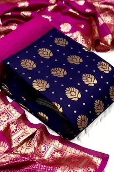 Navy-blue floral print brocade salwar