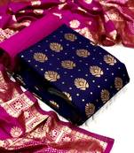 Navy-blue floral print brocade salwar