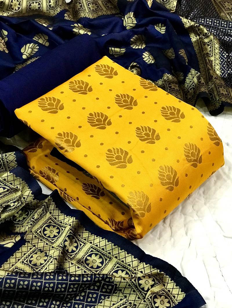 Yellow floral print brocade salwar
