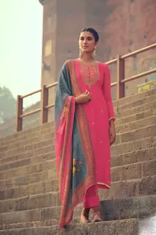 Pink Embroidered Cotton Salwar Up To 42" Size