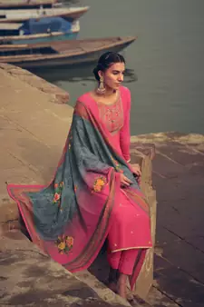 Pink Embroidered Cotton Salwar Up To 42" Size