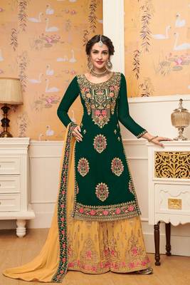 Green Embroidered Faux Georgette Salwar Up To 42" Size 1