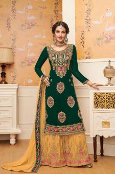 Green Embroidered Faux Georgette Salwar Up To 42" Size