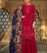 Red Embroidered Faux Georgette Salwar Free size full stitched Up To 42" Size